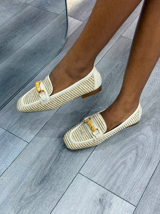 Noor Beige Woven Loafers