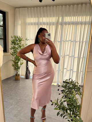 Salma RoseGold Cowl Neck Silk Dress