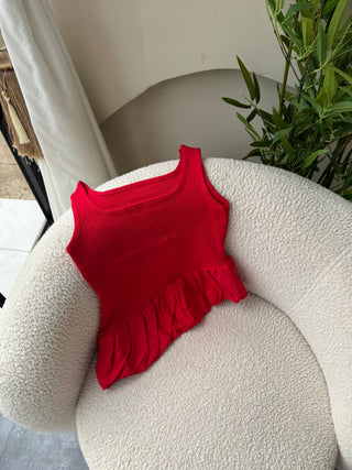 Helen Red Asymmetric Peplum Top