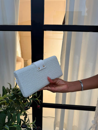 Salma White Woven Clutch