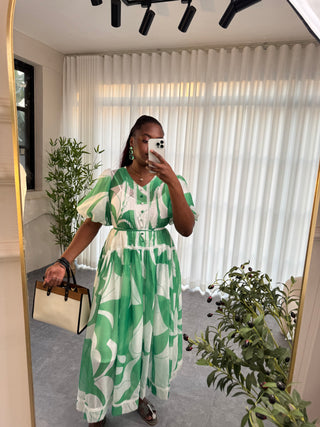 Elodie Green Fit and Flare Silhouette Dress