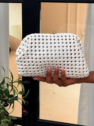 Skyla White Woven Clutch