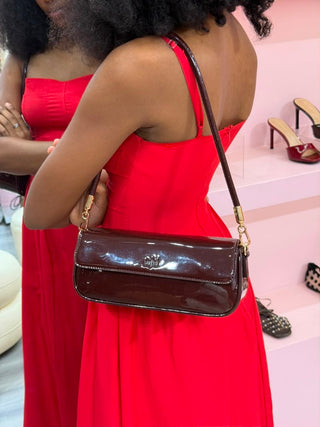 Dora Wine Patent Shoulder Bag