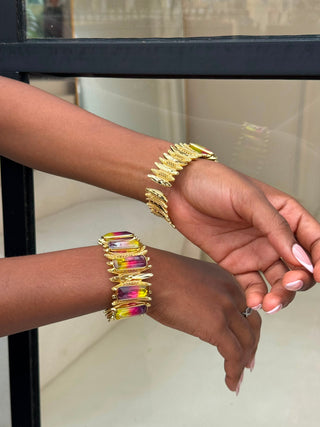 Nella Gold Cuff Bangles With Multicoloured Stones