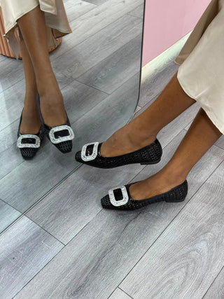 Mallory Black Woven Flatshoes