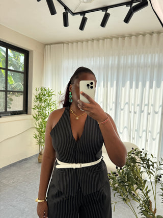 Frances Monochrome Pinstripe Vest Suit