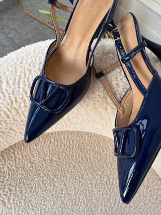 Scottie Dark Blue Slingback Mid length Heels