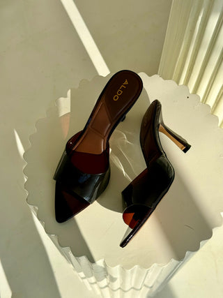 Vera Coffee Pointed-Toe PVC Mules