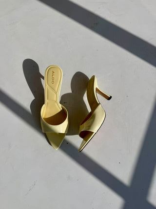 Vera Butter Yellow Patent Pointed-Toe Mules