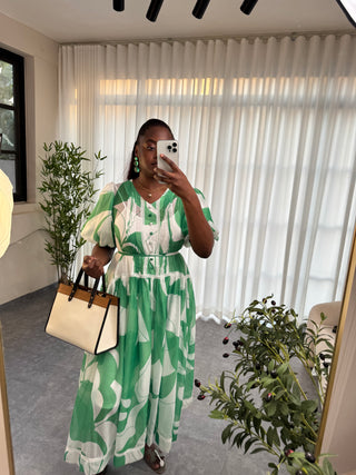 Elodie Green Fit and Flare Silhouette Dress