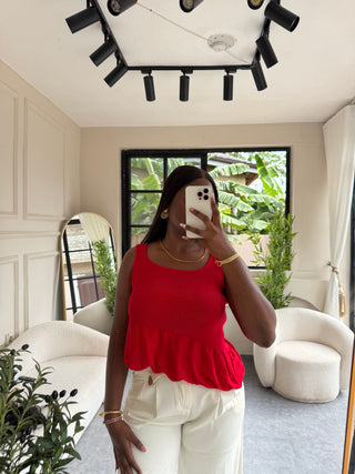 Helen Red Asymmetric Peplum Top