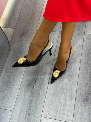 Kenna Shell Embellished Ankle Strap Heels - Black