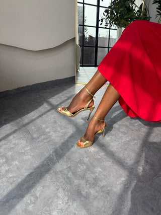 Julietta Gold Ankle Strap High Heels
