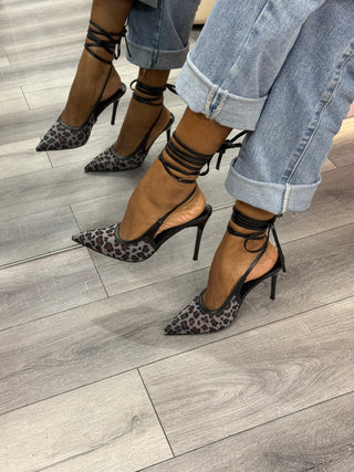Safari Grey Mesh Lace Up Heels