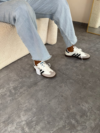Ellen White Samba Sneakers with Black Stripes
