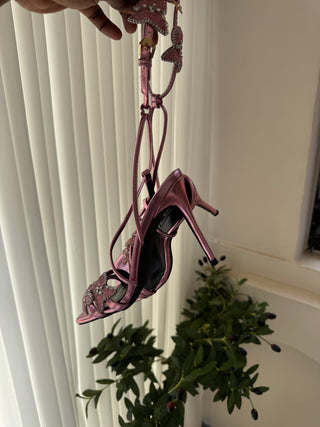 Daphne Pink Butterfly Ankle Strap Heels