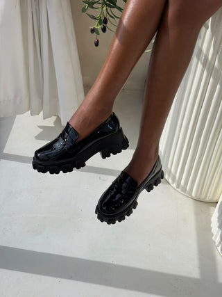 Kareena Black Patent Chunky Loafers