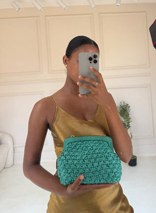 PALOMA Green Woven Frame Clutch Bag