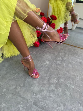 Emma Pink Floral Ankle Strap Heels