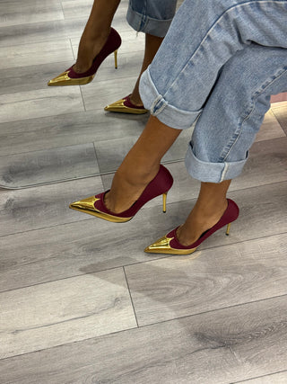 Dami Maroon And Gold Court Shoes