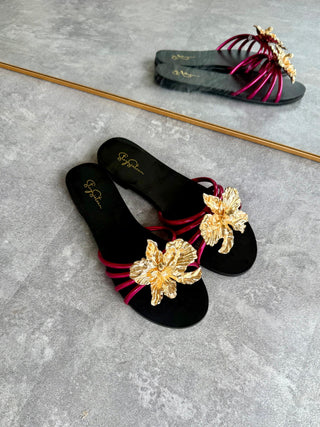 Yaa L Metallic Floral-Embellished Slippers - Pink