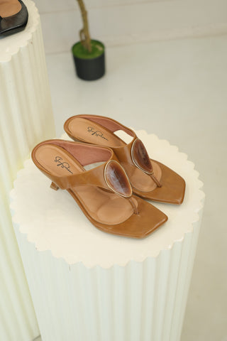 Zelora Brown Statement Kitten Mules