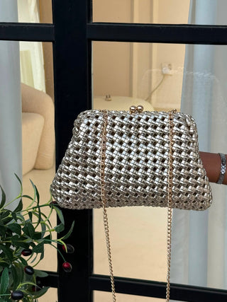 Skyla Gold Woven Clutch