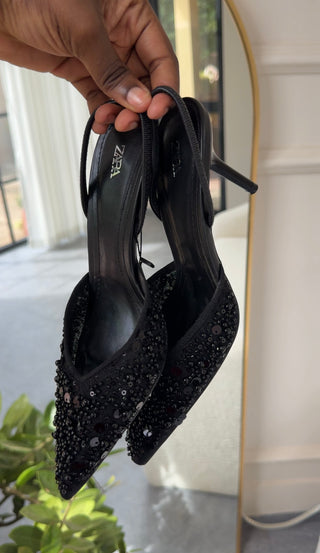 Navi Black Sling Back Heels