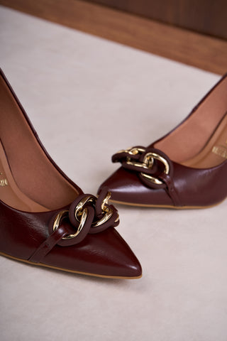 Danielle Burgundy Chain Detail Pointed Toe Pumps
