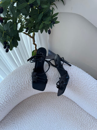 Daphne Black Butterfly Ankle Strap Heels