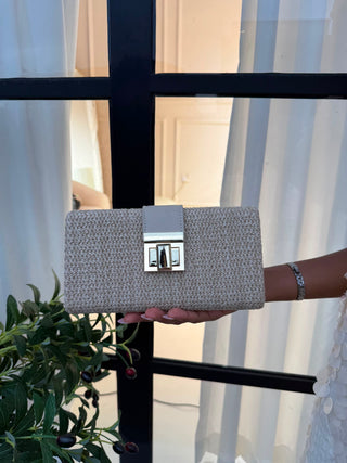 Salma Beige Woven Clutch