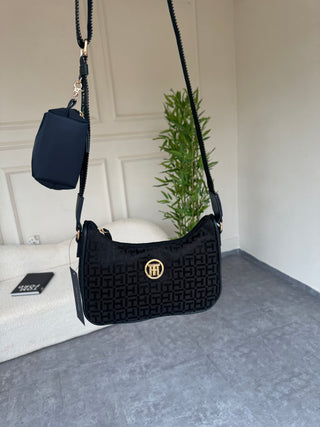 Sola Black Crossbody Logo Bag