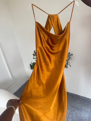 Keisha Burnt Orange Satin Slip Dress