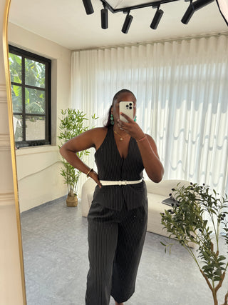 Frances Monochrome Pinstripe Vest Suit