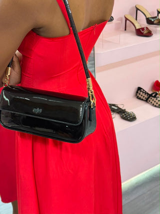 Dora Black Patent Shoulder Bag