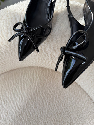 Elma Black Bow Sling Back Heels