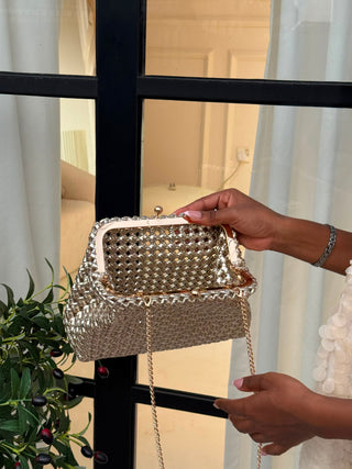 Skyla Gold Woven Clutch