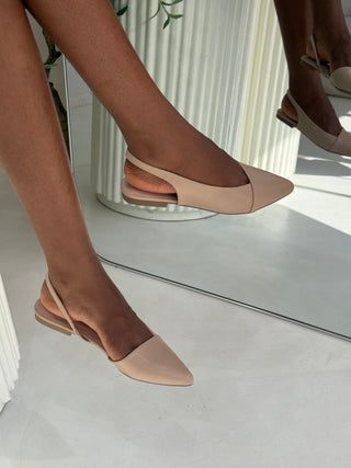 Nia Beige Pointed Slingback Flats