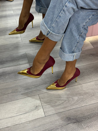 Dami Maroon And Gold Court Shoes