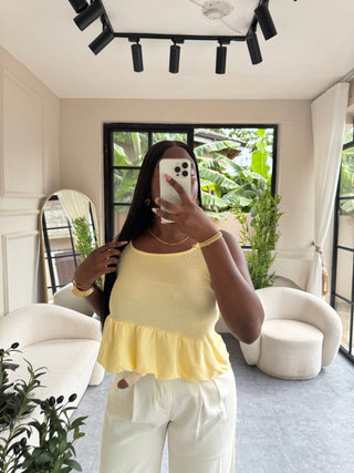 Helen Yellow Asymmetric Peplum Top