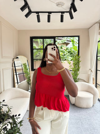 Helen Red Asymmetric Peplum Top