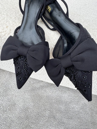 Joanne Black Mesh Sling Back Kitten Heels