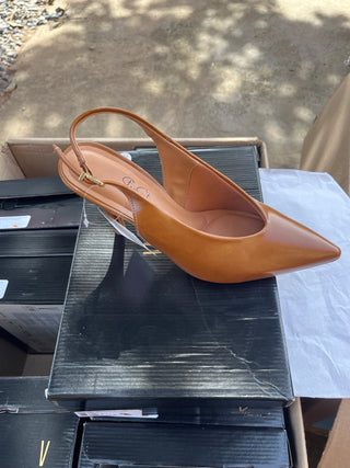 Isotta Tan Pointed Toe Slingback Heels