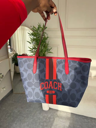Odelia Dark Blue/ Orange Coach City Tote Bag