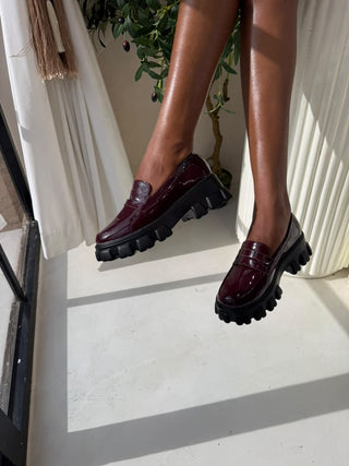 Kareena Maroon Patent Chunky Loafers