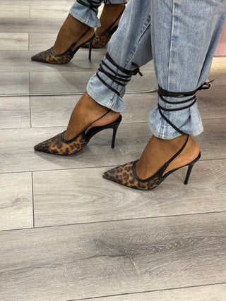 Safari Brown Mesh Lace Up Heels