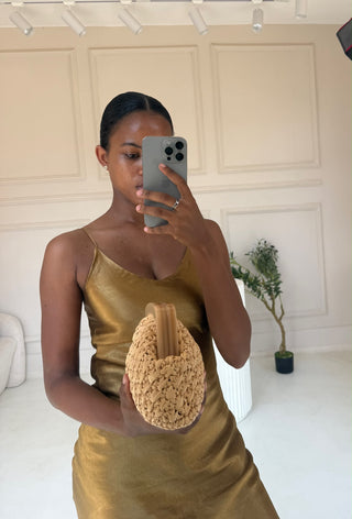PALOMA Natural Beige Woven Frame Clutch Bag