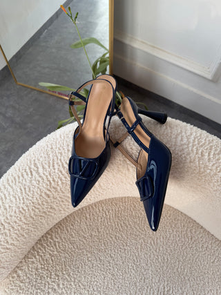Scottie Dark Blue Slingback Mid length Heels