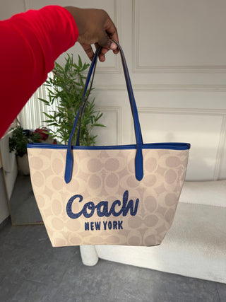 Odelia White/Blue Coach City Tote Bag