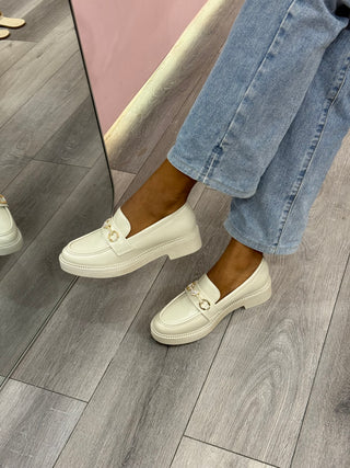 Madison Beige Leather Loafers